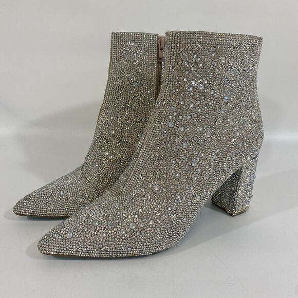 Betsey Johnson Cady Go Go Ankle Boots Silver Rhinestone Disco Dancing 9.5 - Picture 5 of 12